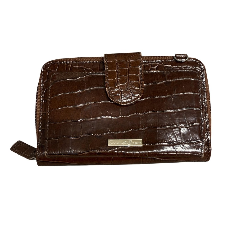 Samantha Brown Wallet Womens One‎ Size Brown Faux Leather Croc Embossed Wristlet